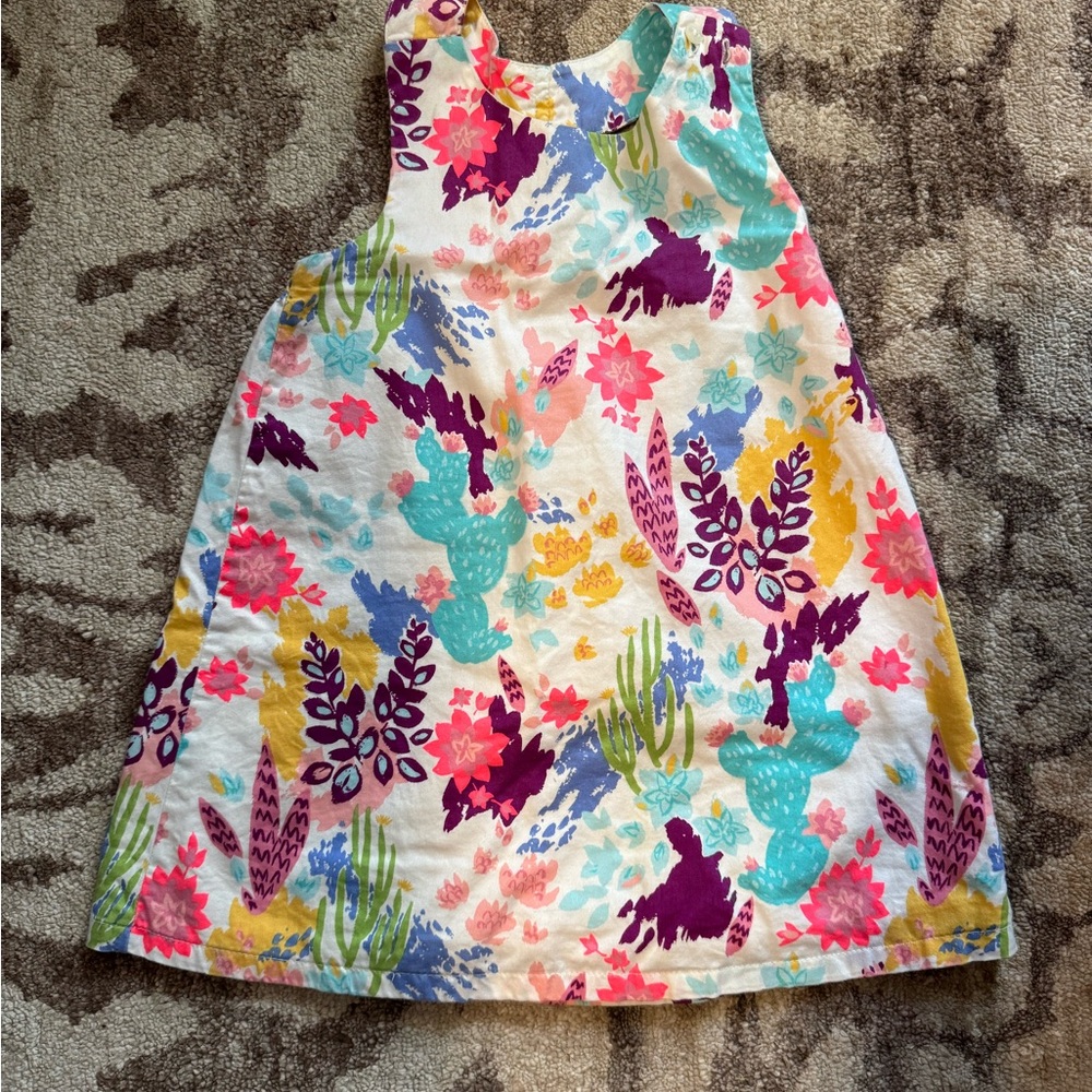 Girls' Sleeveless Floral Cactus Print Casual Dress - Multicolor